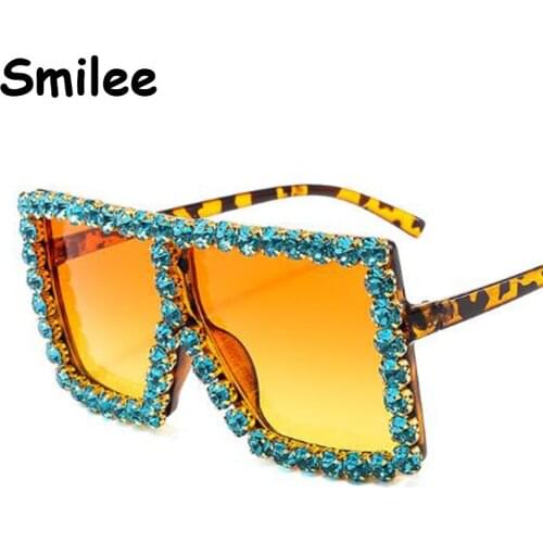 Square Oversized Sunglasses Fashion Shades Colorful Rhinestone Full Frame Sun Glasses Women Big Frame Vintage Glasses Women UV