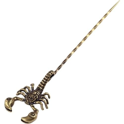 Retro Brass Cigar Pass Needle Portable Copper Scorpid Engraving Dredge Drilled Spiral Ventilation Needle Cigar Tool