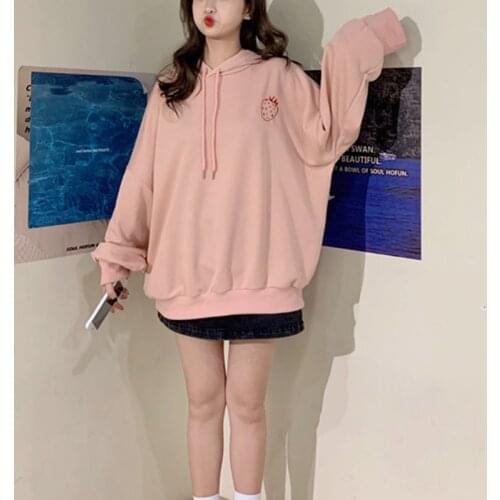 Harajuku Kawaii Strawberry Graphic Sweatshirt Hoodie Women Streetwear Hokkaido Pullover Women Loose Pink Hoodie Cute Coat2021