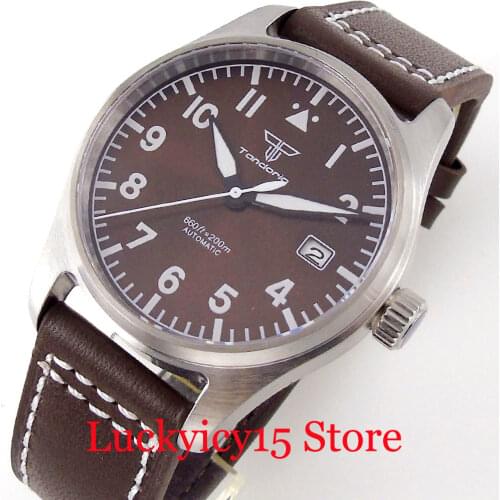 Diver Tandorio Men Watch NH35A Movement Luminous Hand Index Brushed Case Sapphire Crystal Genuine Leather Strap