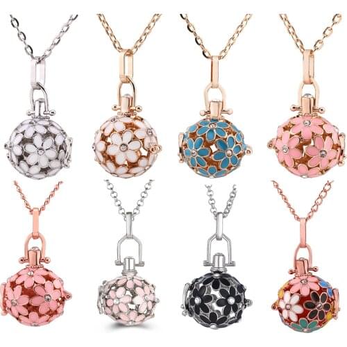 New Mexico Chime Music Ball Aromatherapy Necklace Perfume Diffuser Locket Painted flowers Pendant For Fashion Women Jewelry Gift