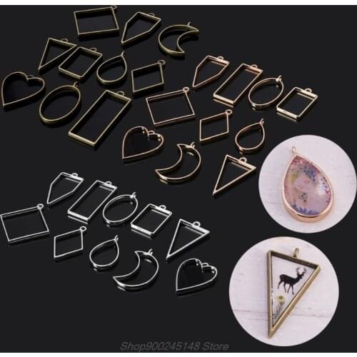 10Pcs Assorted Geometric Hollow Pressed Flower Frame Pendant Resin Jewelry Making Tool Metal Frame Charms Bezel Jy14 20 Dropship
