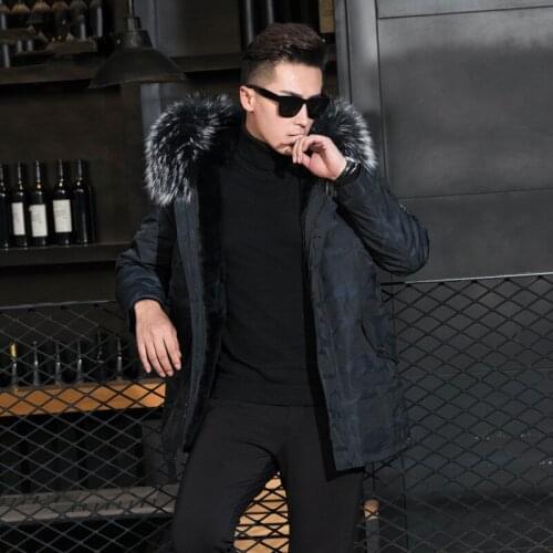 Real Fur Coat Men Natural Rabbit Fur Liner Raccoon Fur Collar Winter Coat Men Real Fur Parka Mens Clothing Casaco YC-002-M YY804
