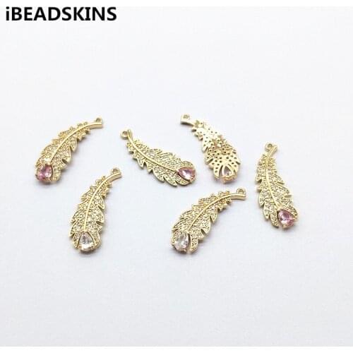 New arrival! 30x12mm 30pcs Cubic Zirconia Feather shape Charm for Earrings parts/hand Made Earrings make/ Jewelry Findings DIY