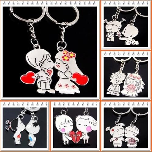 New Cute Lovers Couple Keychain Trinket Anime Key Chain Bag Car Key Ring Women Valentines Day Wedding Party Gift Souvenir
