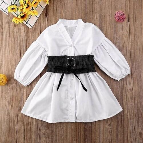 Toddler Baby Girl Clothes Solid Color Puff Long Sleeve Shirt Tops Waist Binding Outfit Clothes Party Dresses for Girls Formal