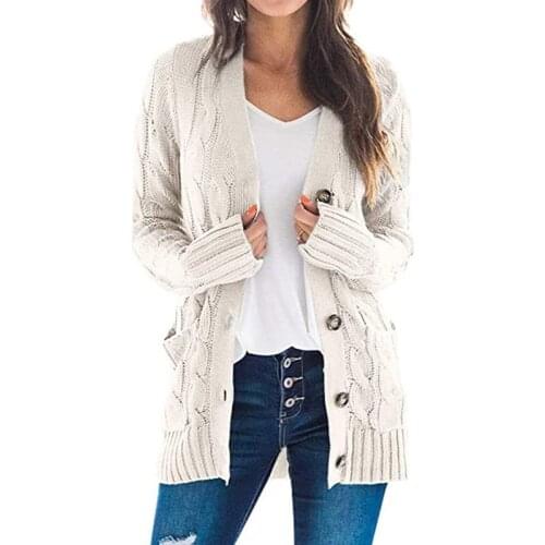 Europe Style V-Neck Solid Sweater 2021 New Autumn and Winter Women Cardigan Sweater Single-Breasted Long-Sleeve Knitwear Coat