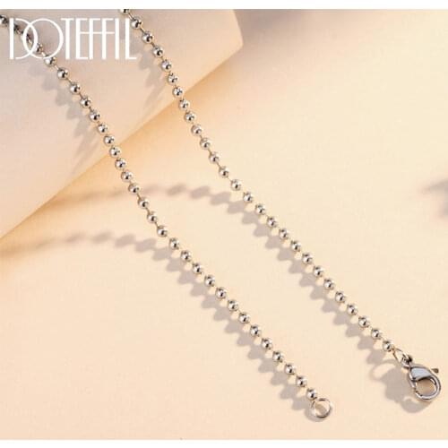 DOTEFFIL 925 Sterling Silver 18 Inch 2MM Smooth Beads Necklace For Women Man Fashion Wedding Engagement Party Charm Jewelry