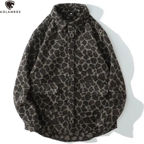 Aolamegs Shirts Men Retro Leopard Print Pockets Button Full Sleeve Shirt Coat Autumn Fashion High Street Advanced Men Streetwear