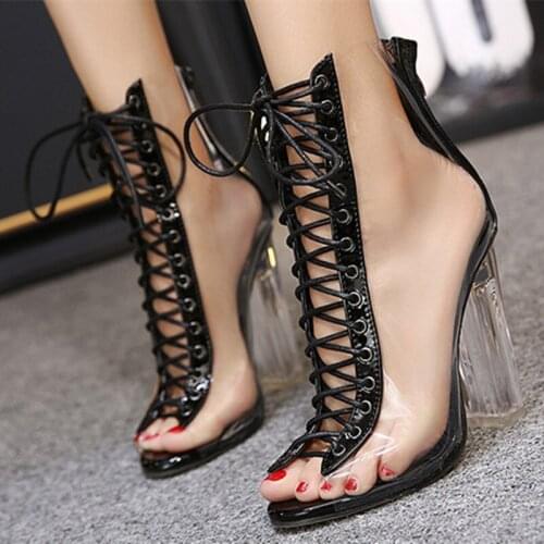 RUIDENG women fashion sandals high heels 12 cm plastic Transparent sexy party wedding shoes thin heels dress cover heel zipper