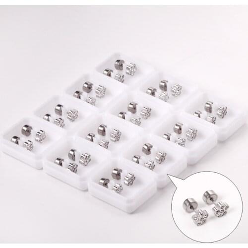 12 Pairs Wholesale Stud Earrings 316L Stainless Steel Colorful Cubic Zirconia Ear Stud for Women Jewelry Accessories