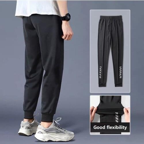 Ice Silk Breathable Casual Pants Mens 2021 Summer Loose Air-conditioning Plus Size Nine-point Stretch Sports Ropa Para Hombre