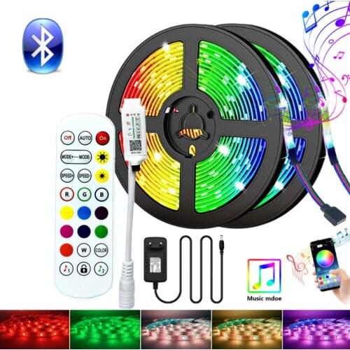 5050 RGB Bluetooth LED Strip 5M/10M/15M/20M DC12V 2835 Neon Tape Lamp+IR Remote/Music Control+Power Adapter For Home Decoration