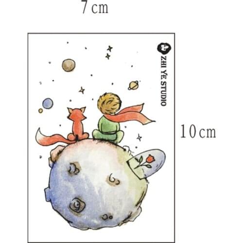 100MM×70MM Fox and the Little Prince Tattoo Sticker Hand-painted Pastel Girl College Little Prince Rose Planet