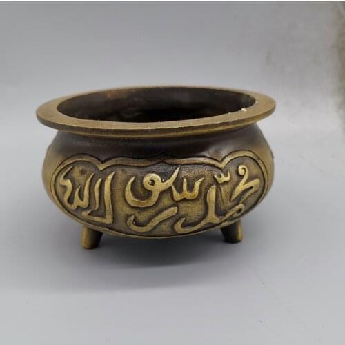 Tibet Buddhism Copper Gold Tripod Incense burner Censer Brass