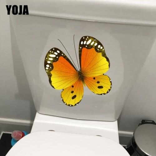 YOJA 20.3X21.8CM Beautiful Yellow Butterfly Cartoon Wall Sticker Creative Home Room Decor Toilet Decal T1-2105