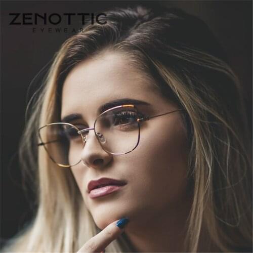 ZENOTTIC Cat Eye Glasses Frame for Women Simple Metal Prescription Eyeglasses Frame Clear Resin Lens Myopia Optical Eyewear