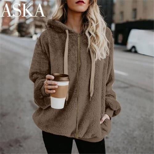 Women hoodies Female coat Winter Warm Wool Sweatshirt with zipper retro brown hoodie Top Oversize 5XL essentials Pullover Zip-up