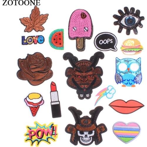 ZOTOONE Iron On Skull Owl Heart Eye Patches DIY Embroidered Lips Rainbow Patch For Clothes Hat Stripe Sticker Badges Applique E