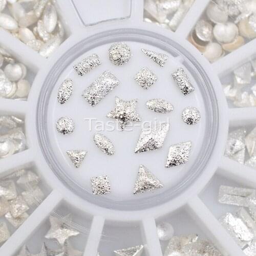 1 Box Silver 3D Nail Art Decorations Square Rhombus Triangle round shape Mixed Studs Wheel Nail Art Decorations Manicure tools