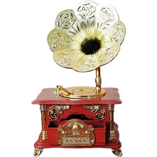 1PC Retro Phonograph Shape Box Artware Decorative Desktop Ornament for Home Office Gift