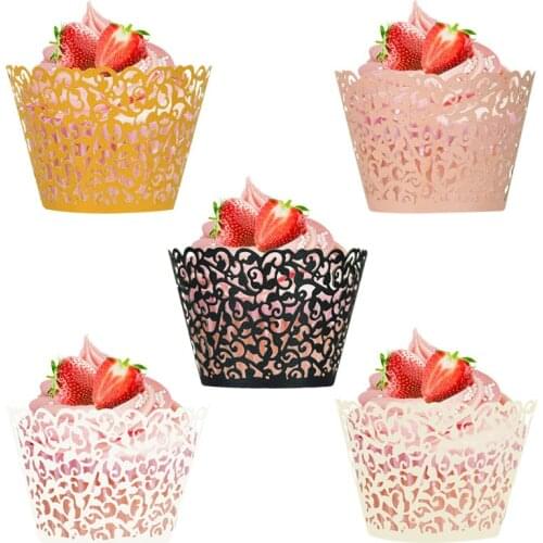 12/24pcs Cupcake Wrappers Laser Cut Baking Cup Cake Decoration for Baby Shower Wedding Birthday Party Cupcake Wrapper