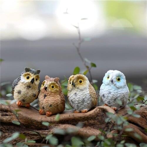 2pc / Lot Resin Decoration Cute Owl Animal Miniature Figurine Craft Potted Garden Decoration