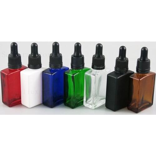 20pcs 30ml 1 oz Square Amber Clear Black Blue Glass Bottle e liquid Perfume Dropper Essential Oil Bottles eliquid glass