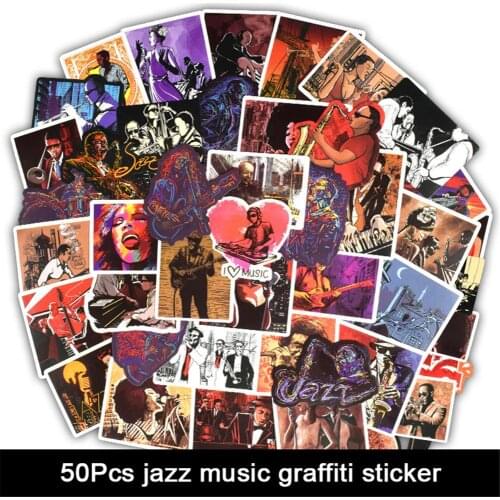 50Pcs Jazz Music Graffiti Sticker Guitar Body Sticker Refrigerator Computer Suitcase Ukulele Motorcycle Car Sticker
