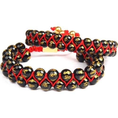 Ailatu New Carved OM Mani Padme Hum Double Beaded Bracelet With Tibetan Totem Buddhism Hand Braided Lucky Knots Jewelry