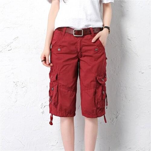 Womens Knee Length Capri Cargo Pants Multi-pockets Outdoor Casual 5-points Denim Trousers For Travel Combat Pants FT751