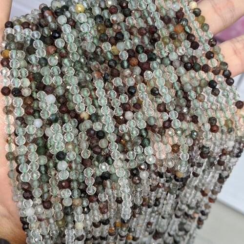 Natural Healing Crystal Stone Beads 3.5mm Faceted Cutting Loose Green Chlorite Phantom Quartz Beads for Jewelry Making