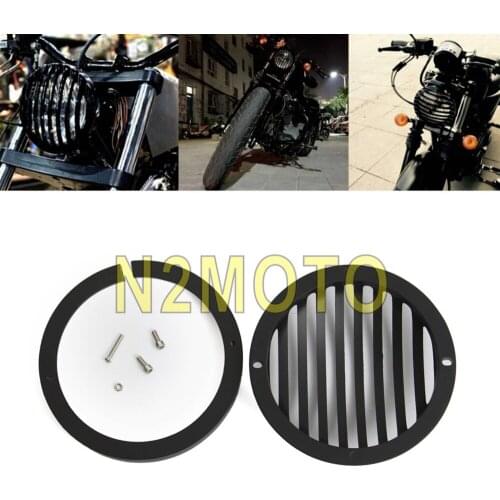 Black 4.5" Headlight Grill CNC Aluminum 4-1/2" Head Light Cover Guard for Harley Cafe Racer Touring Dyna Sportster