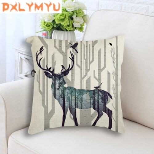 Nordic Art Silhouette Family Of Deer Forest Cotton Linen Throw Pillow Home Bedside Sofa Decorative Cushion For Holiday Gift