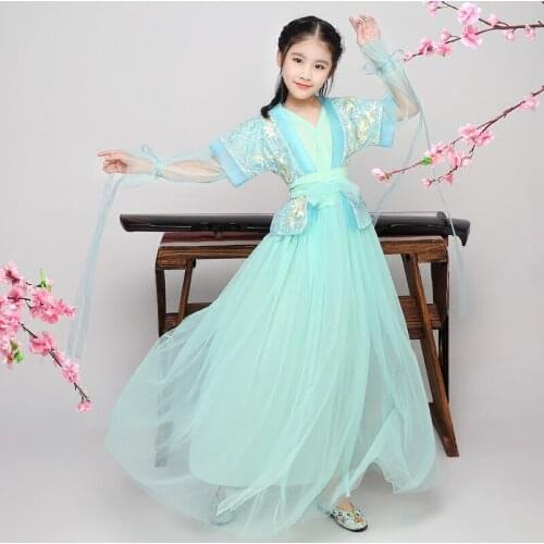 Children Retro Dance Costume Princess Dress Fairy Clothing Traditional Chinese Classical Folk Suit for Kid Tang Dynasty Hanfu