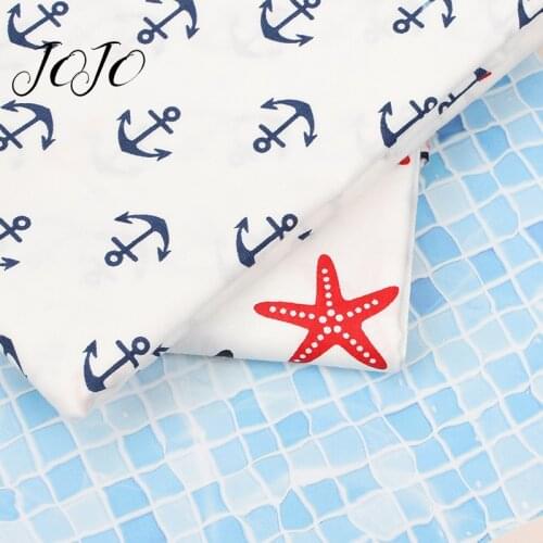 JOJO BOWS Cotton Fabric Red Blue Pentagram Anchor Printed Sheets Cloth Quilting Crafts Supplies Bedding Decoration 45*145cm 1pc