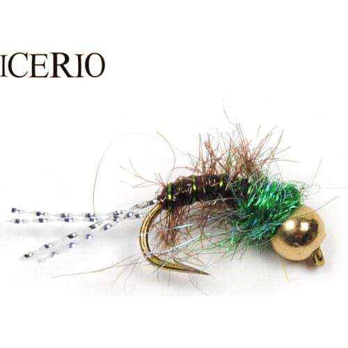 ICERIO 8PCS #12 Brass Bead Head Nymph Buggy Body Flash Tail Trout Fly Fishing Lures