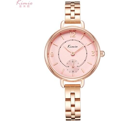 KIMIO New Simple Dial with Sub-dial Minimal but not simplify Timepiece Exquisite Flower Shaped Stainless Steel Strap Womens Bra