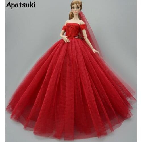Red Fashion Doll Dress For Barbie Doll Clothes Outfits Party Gown Wedding Dresses For Barbie Dollhouse 1/6 Dolls Accessories