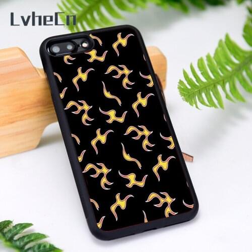 LvheCn Silicone Rubber Phone Case Cover for iPhone 6 6S 7 8 Plus X XS XR 11 12 Mini Pro Max Flames Fire Black