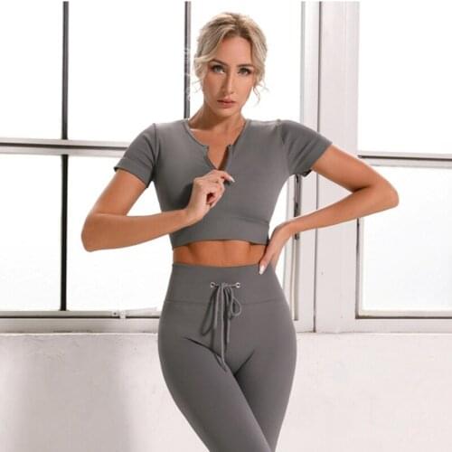 Quick Dry Yoga Sport Top With Zipper Women 2021 Sports T-shirt Female Gym Short Sleeve Sportswear White Black Fitness Crop Top