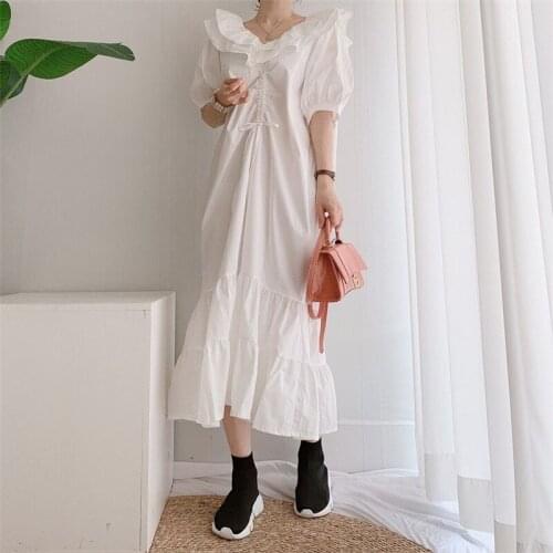 Fashion Ruffles Pleated Dress Women Korean Chic puff sleeve Bohemian Dresses plus size streetwear dress Vestidos 4XL 5XL 6XL