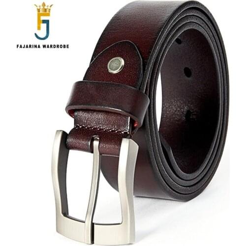 FAJARINA Mens Unique Design Top Quality Solid Cow Genuine Leather Belts Male Accessories Simple Pin Buckle Belt for Men FJ18028