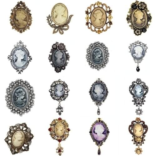 Fashion Style 1Piece Vintage Cameo Elegant Brooch Womens Queen Head Portrait Brooch For Antique Wedding Jewelry