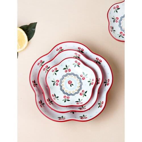 Set of 3 Flower Ceramic Dish for Salad Breakfast Soup Plate Bowl Dinner Food Container Kitchen Dinnerware Tableware Baking