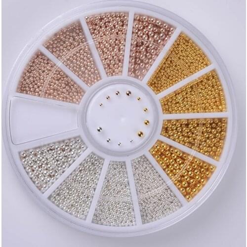 Nail Art Tiny Steel Caviar Beads Mix Size 3D Design Manicure Jewelry Rose Gold Silver Nail Pearl Rhinestone DIY Decoration Wheel