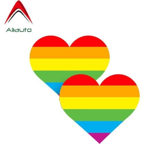 Aliauto 2 X Funny Car Sticker Heart Rainbow Exterior Accessories PVC Decal Cover Scratches for Peugeot Passat Chevrolet,11cm*9cm