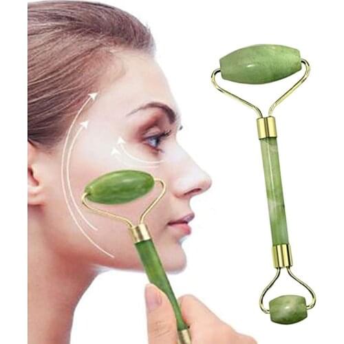 Natural Jade Stone Rollers Massager For Face Pink Rose Quartz Stone Slimming Chin Lift Up Facial Facial Beauty Roller Skin Care