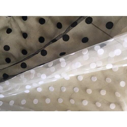 New! 160cm wide 2meters/lot black off white flocked polka dot mesh tulle soft good quality for diy dress skirt costume fabric