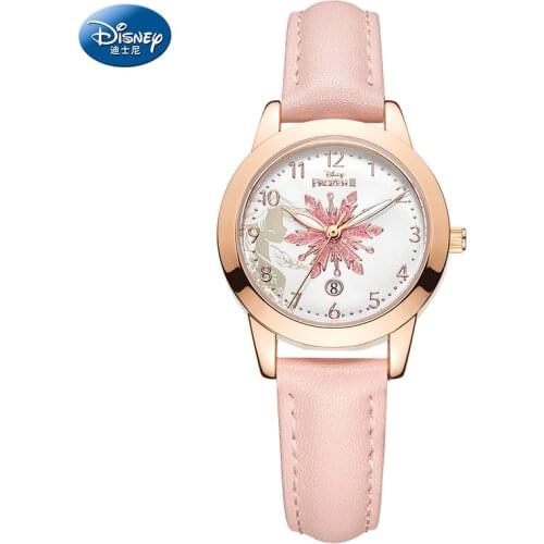 Disney Original Frozen Elsa Princess Minnie Mouse Cartoon Girs Quartz Bling Snow Dial Calendar Casual Wrist Watch New Gift Clock